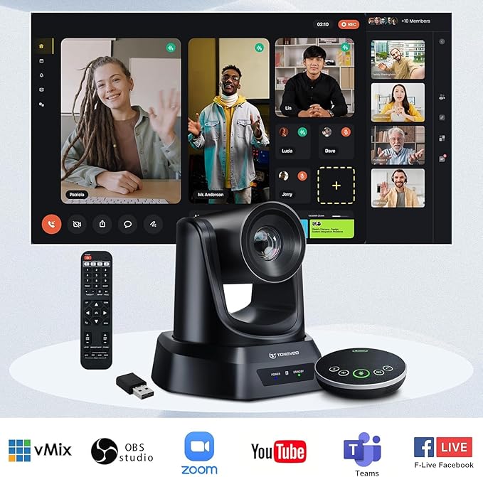 Wireless Conference Room Webcam, Church Live Streaming 20X USB 1080P 60fps PTZ Camera for Worship Services Online Conference, Works with Zoom, Skype OBS Easy to Set Up-DeskLoop Office