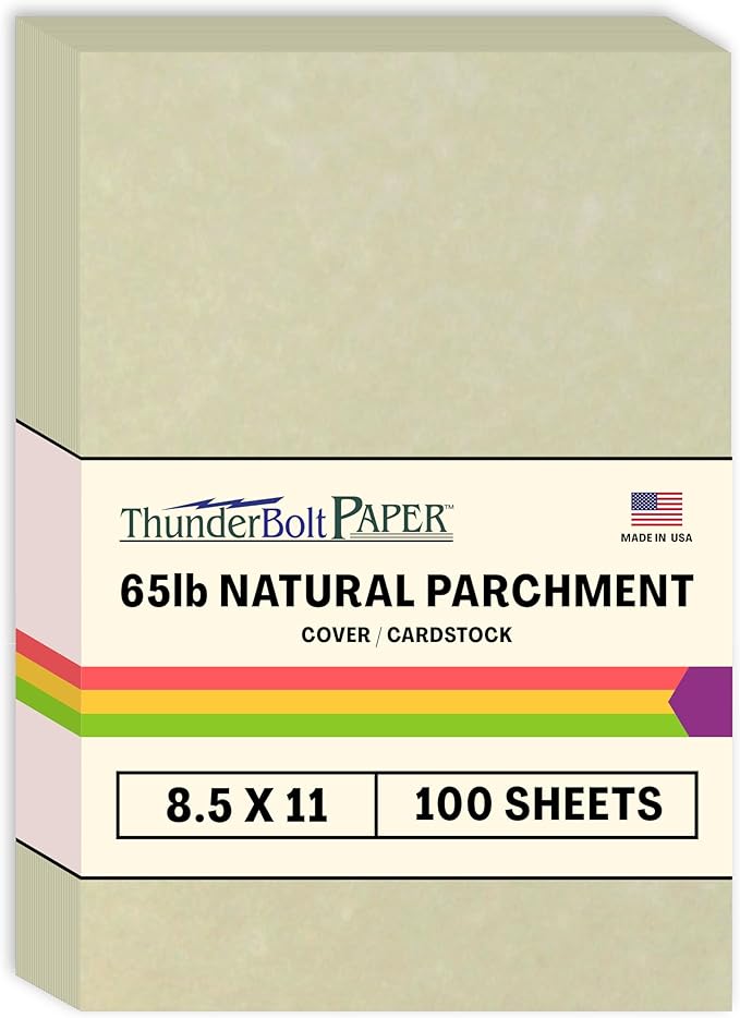 100 Natural Parchment 65lb Cover Paper Sheets 8.5X11 Inches Cardstock Weight Colored Sheets 8.5" X 11" (8.5X11 Inches) Standard Letter|Flyer Size - Printable Old Parchment Semblance-DeskLoop Office