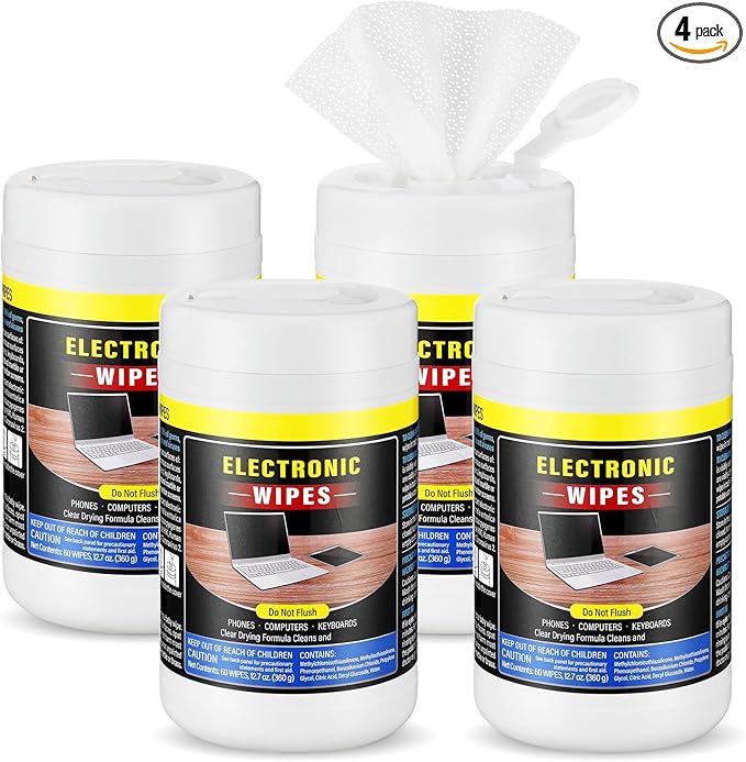 4 Pack 240 Count Electronic Wipes Screen Cleaner Wipes for Computer Laptop Monitor Lens Phone TV Screens Keyboard Cleaning-DeskLoop Office
