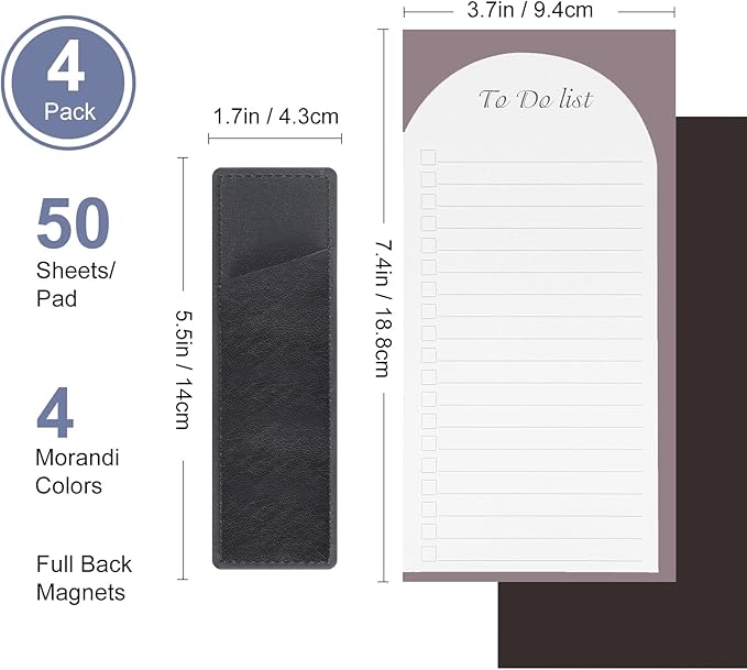 4 Pack Magnetic To Do List Refrigerator with Pen Holder, Totally 200 Sheets Magnetic Note Pad for Fridge Grocery List Magnet Pad for Fridge(Morandi Design)-DeskLoop Office