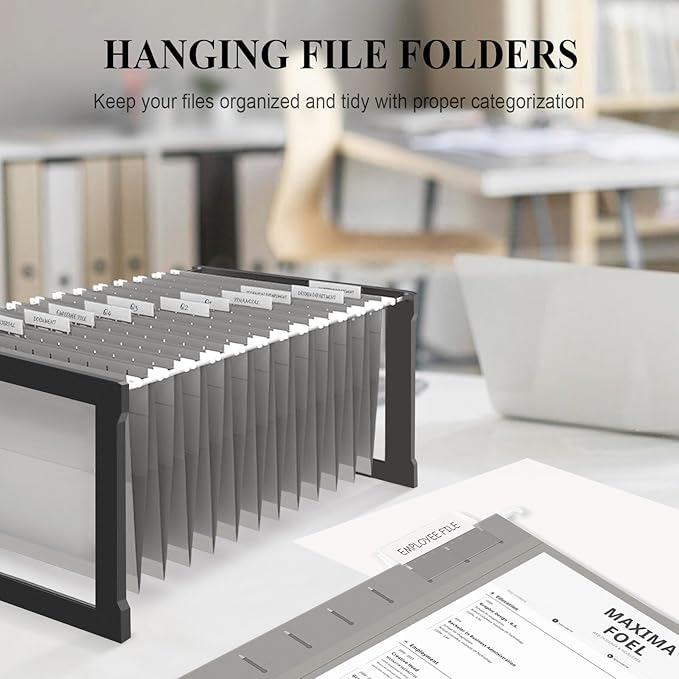 ViVin Hanging File Folders, 1/5-Cut Adjustable Tabs with 24 Per Box, 1 Inch Expansion, 24 Pack Letter Size Hanging File Folders, Designed for Office Home School Filing Cabinet(Gray)-DeskLoop Office