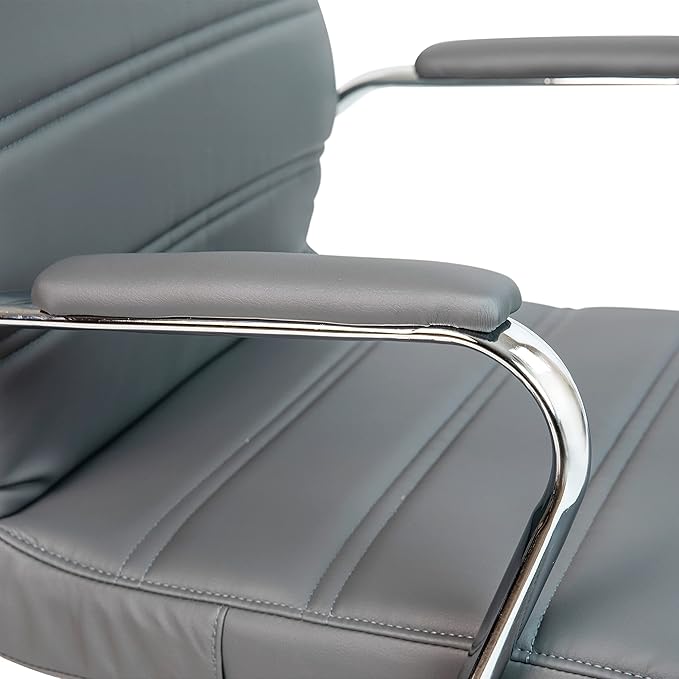 Flash Furniture Whitney Mid-Back Swivel LeatherSoft Desk Chair with Padded Seat and Armrests, Adjustable Height Padded Office Chair, Gray/Chrome-DeskLoop Office