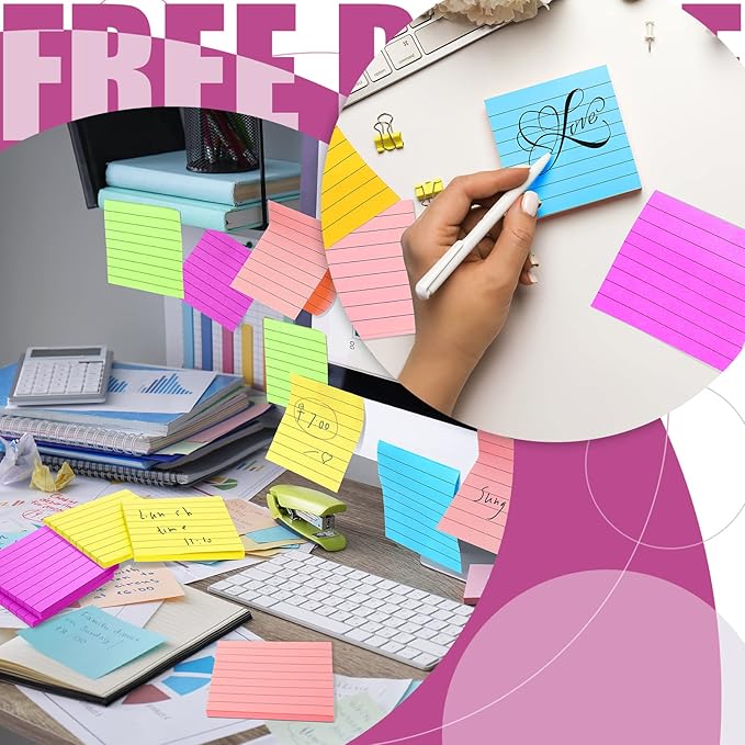 24 Pack Pop Up Sticky Notes 3 x 3 Refills 1200 Sheets Colored Sticky Notes Self Adhesive Memo Pads for Home Office Supplies(Dark Color, Line)-DeskLoop Office