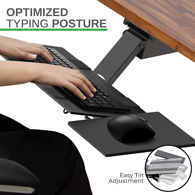 Uncaged Ergonomics KT2-b Under-Desk Adjustable Height & Angle Sit to Stand Up Keyboard Tray with negative tilt Best standing desk computer keyboard holder drawer-DeskLoop Office
