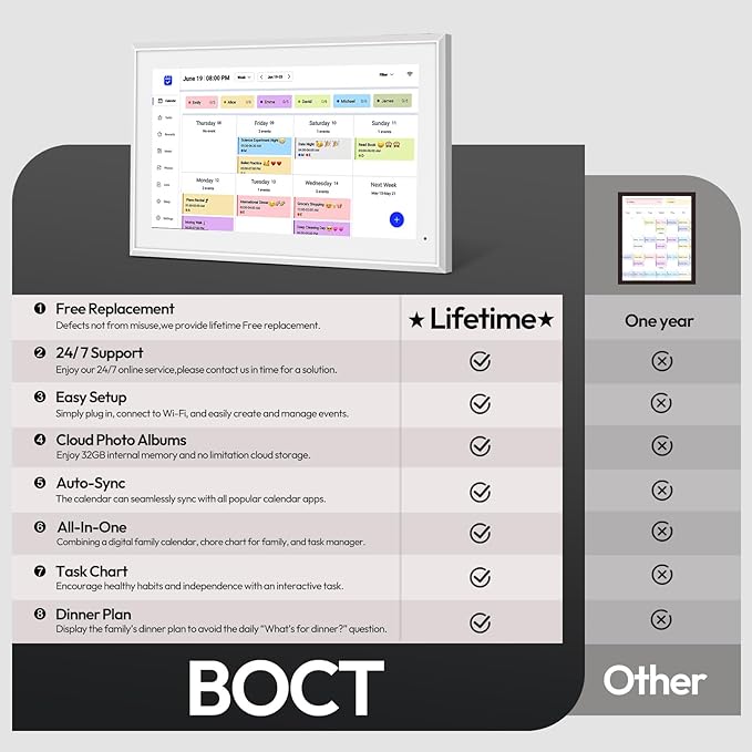 BOCT 21.5'' Digital Calendar Wall - 32GB Memory Touch Screen Chore Chart Smart Calendar,Digital Planner,Auto-Sync,APP Control,Interactive Family Schedules, Gift for Mother-DeskLoop Office