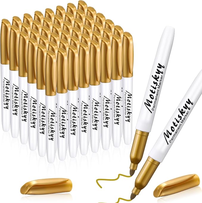 48 Pcs Metallic Permanent Markers Bulk Metallic Marker Pens Medium Tip Quick Dry Paint Pen for Classroom DIY Crafts Artist Illustration Gift Card Making(Gold)-DeskLoop Office