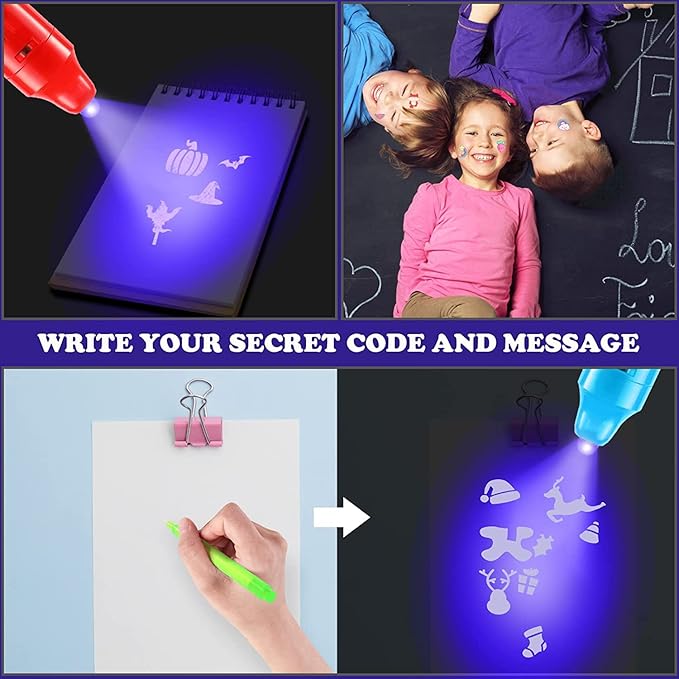 7PCS Invisible Ink Pens with UV Light Party Favors for Boys and Girls, Detective Magic Pen Disappearing Ink for Kids 8-12, Stocking Stuffers, Classroom Prizes-DeskLoop Office
