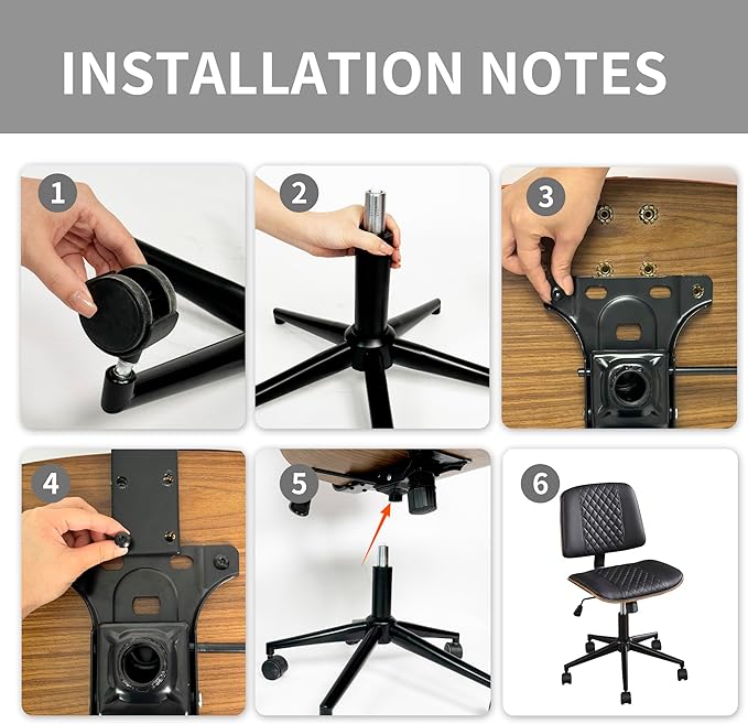 Modern Black Home Office Chair – Armless Mid-Back Desk Chair with PU Leather, Adjustable Height, Swivel Wheels, Walnut Wood Finish, Perfect for Small Spaces-DeskLoop Office