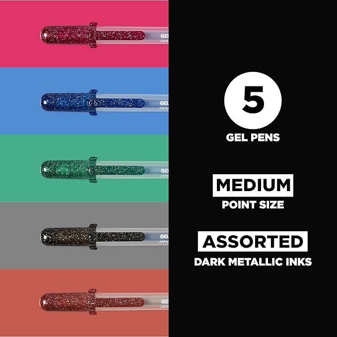 SAKURA Gelly Roll Metallic Gel Pens - Pens for Scrapbook, Journals, or Drawing - Dark Metallic Ink - Medium Line - 5 Pack-DeskLoop Office