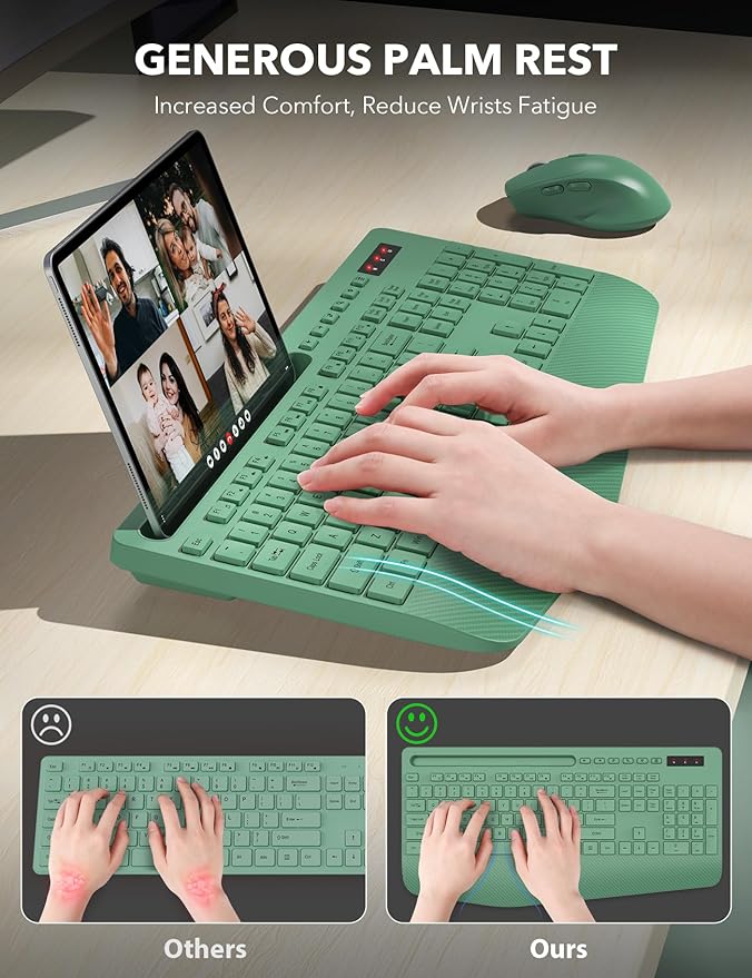 Wireless Keyboard and Mouse Combo - Full-Sized Ergonomic Keyboards with Wrist Rest, Phone Holder, Sleep Mode, Silent 2.4GHz Cordless Combo for Computer, Laptop, PC, Mac, Windows -Trueque-DeskLoop Office
