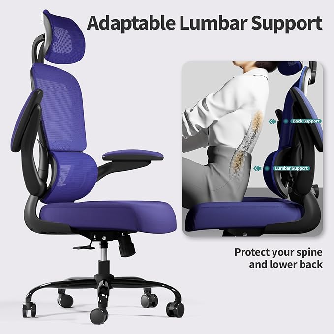 Office Chair Ergonomic Desk Chair, 330 LBS Home Mesh Office Desk Chairs with Wheels, Comfortable Gaming Chair, High Back Office Chair for Long Hours (Violet)-DeskLoop Office