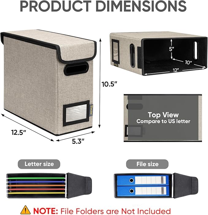 BALEINE File Organizer Box with Lid, Collapsible File Folder Organizer with Plastic Slide, Hanging File Folder Box for Office Document Storage (2 Pack, Beige, S)-DeskLoop Office