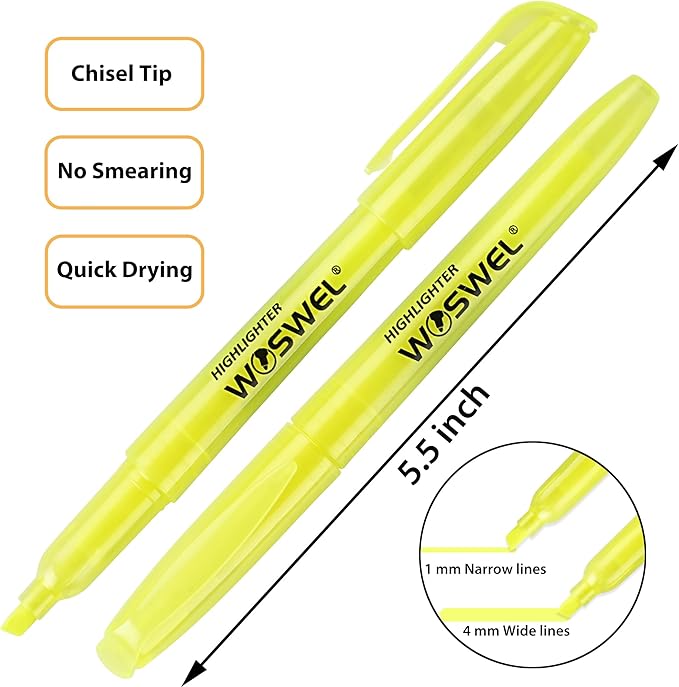 Highlighters Bulk, Woswel 120 Pack Fluorescent Yellow Highlighter Markers Set for Underlining, Color Transparent Visible Fluorescent Pen Shell, Wide Chisel Point Mark,Perfect for Classroom,Office,Home-DeskLoop Office