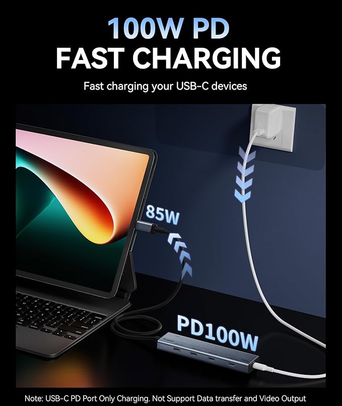 Aceele USB C Hub 10Gbps, USB 3.2 Gen 2 Hub with 4 USB-C 3.2 Ports, 100W Power Delivery, 2FT Cable High Speed USBC Multiport Splitter for MacBook Pro/Air, iMac, iPad Pro(Not Support Extend Monitor)-DeskLoop Office