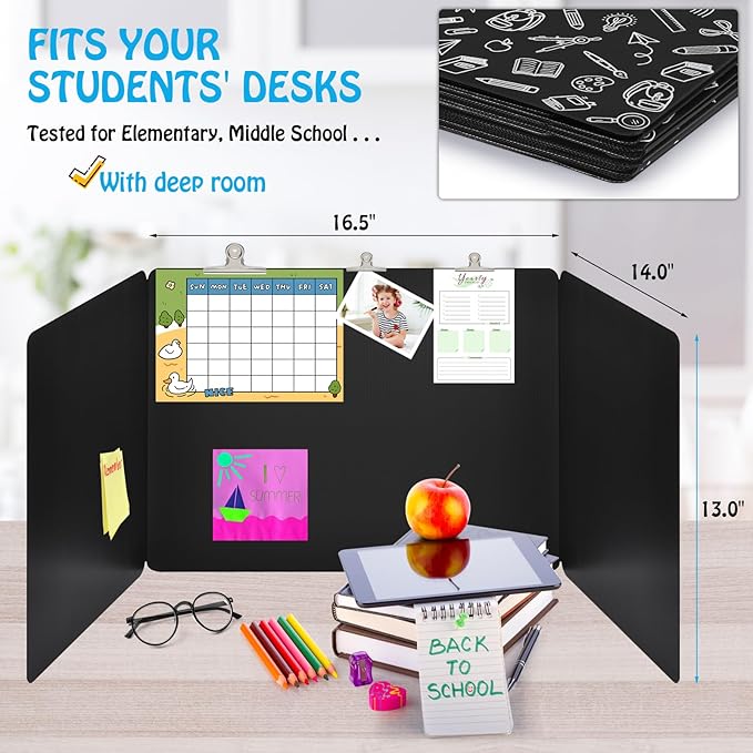 24 Pack Black Printing Privacy Floders for Student Desks - Durable Plastic Erasable - Testing Dividers for Classroom - Easy Clean Privacy Shields for Student - Includes Extra Labels-DeskLoop Office