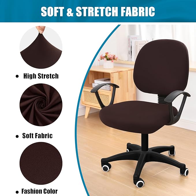 Smiry Stretch Printed Office Computer Chair Covers, Universal Washable Removable Desk Rotating Chair Slipcovers Protector, Seat + Backrest Cover - Chocolate-DeskLoop Office