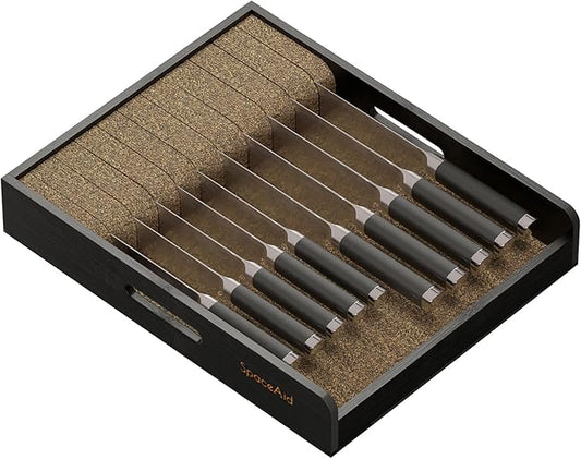 SpaceAid Large Knife Drawer Organizer Bamboo Insert Dock, Kitchen Steak Knives Holder Organizers Block for Drawer in Storage Organization (Large, Black)-DeskLoop Office