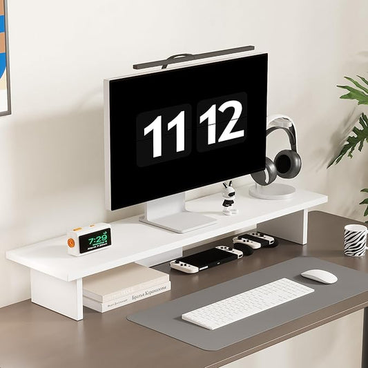 Monitor Stand Riser,Wood & Acrylic Computer Monitor Stand with LED Light,Desk Accessories Desktop Organizer Stand for Computer,Laptop,Printer,PC & TV Screen Riser… (All White)-DeskLoop Office