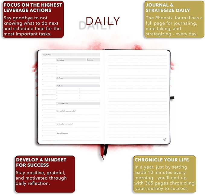 The Phoenix Journal - Best Daily Goal Planner, Organizer, & Calendar for Goal Setting, Gratitude, Happiness, & Productivity - Vision Board & Habit Tracking - 12 Weeks, Undated, Hardcover (Executive)-DeskLoop Office