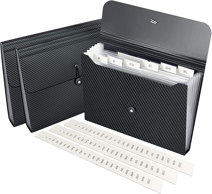 7 Pocket Expanding File Folder with Tab Inserts, Accordian File Organizer Document Receipt Organizer, Accordion Folder File Keeper A4 Letter Size, for School Home Office, Black(Pack of 3)-DeskLoop Office