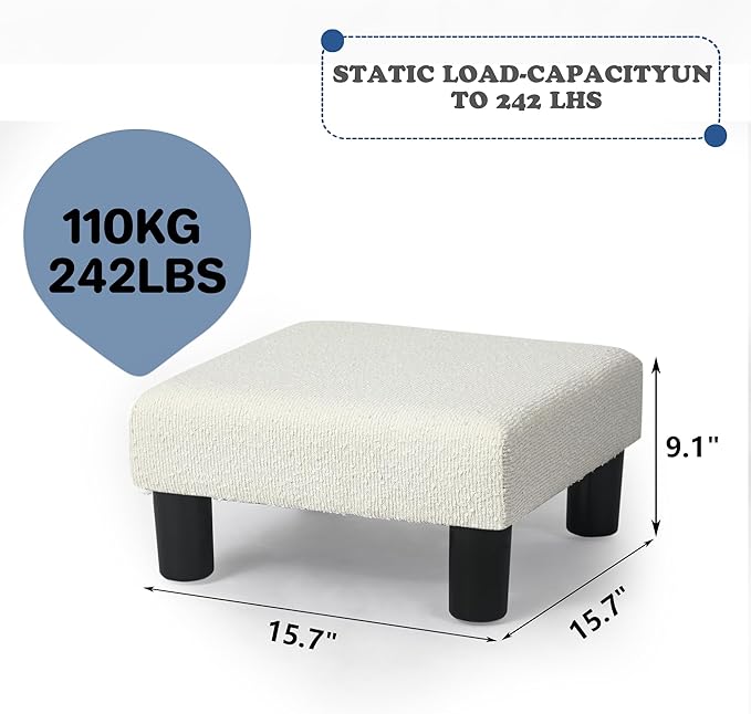 Joveco Small Foot Stool Ottoman, Cotton Line Square Footstool Upholstered Footrest Foot Rest for Chair, Under Desk, Office, Living Room, Pinstripe White-DeskLoop Office