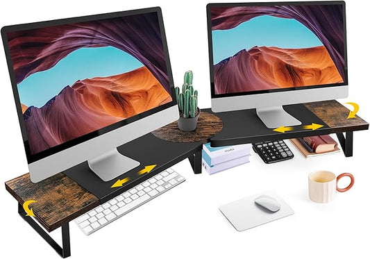 Dual Monitor Riser Stand For Desk, Adjustable Computer Monitor Stand For 2 Monitors, Shelf Riser For Desktop Organizer, For TV Laptop Printer-DeskLoop Office