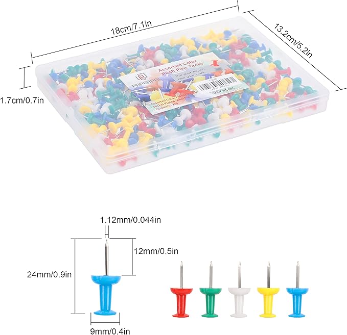 PAPERPAL 280 Assorted Color Push Pins for Cork Board, Colorful Thumb Tacks for Wall Hangings, Pushpins for Office School & Personal Use, Standard Size Push Pin Tacks-DeskLoop Office