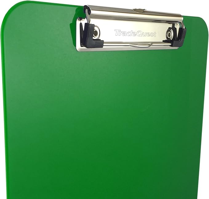 Trade Quest Plastic Clipboard Opaque Color Letter Size Low Profile Clip (Pack of 6) (Green)-DeskLoop Office