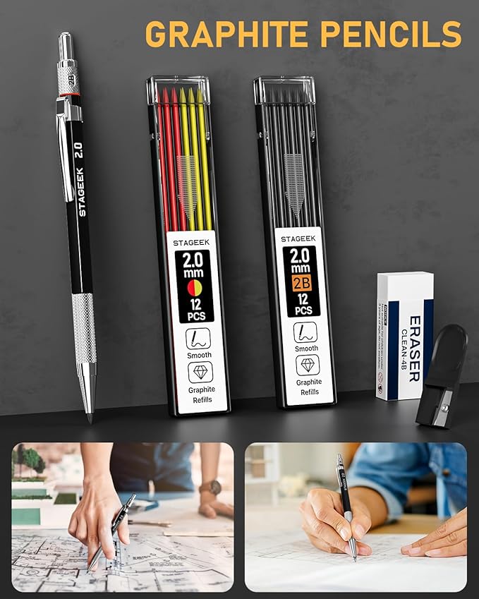14 Pack Carpenter Pencil Set with Sharpener, Carpenter Pencils with Automatic Center Punch, Carbide Scribe Tool, Deep Hole Long-Nib Marker Pen & Construction Pencils for Architect with Pouch-DeskLoop Office