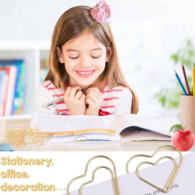 Adullpony Cute Metal Heart Paper Clips: Love Shape Gold Binder Paperclips Mini - Image 7