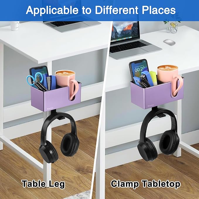 Rosyline 3-in-1 Clip-on Desk Organizer for Expanding Office and Gaming Space - Pen, Headphone, and Desk Item Holder (Purple)-DeskLoop Office