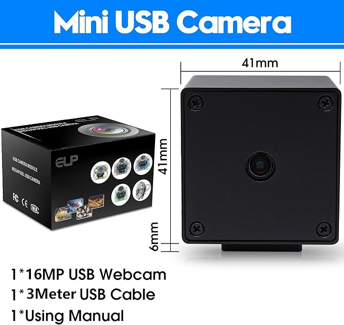 ELP 16MP Autofocus USB Camera with Metal Case - Mini UVC USB2.0 4K Webcam with 68 No Distortion Lens IMX298 Sensor for PC & Home Surveillance-DeskLoop Office