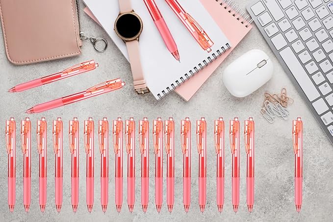 Aozora Red Gel Pens Fine Point Smooth Writing Pen 40 Pack Retractable Red Gel Ink Pen with Soft Grip 0.5mm Quick Dry Office School Supplies(20 Pens with 20 Refills)-DeskLoop Office