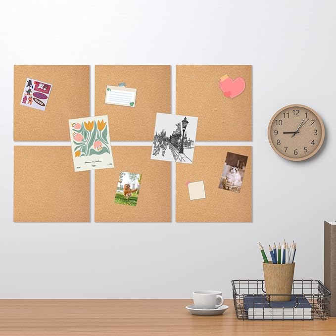 12 Pack Cork Bulletin Board 12 x 12 Inch - 1/2" Thick Cork Board Tiles,Self-Adhesive Frameless Cork Tiles Wall Decor with 100 PCS Pushpins for DIY, Office, School and Home Decor-DeskLoop Office