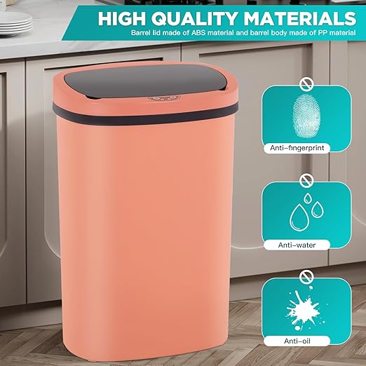 PayLessHere 13 Gallon Trash Can Kitchen Trash Can Automatic Garbage Can with Lid Touch Free High-Capacity Motion Sensor for Kitchen Bedroom Bathroom Office Wateproof Trash Bin (2, Pink)-DeskLoop Office