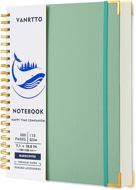 Spiral Notebook, Hardcover B5 College Ruled Notebooks, 300 Pages Notebooks for Work and School, 110 GSM Thick Papers Journals for Writing, Office Supplies for Women and Men Green B5-DeskLoop Office
