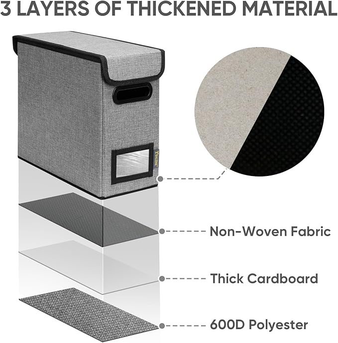 BALEINE File Organizer Box with Lid, Collapsible File Folder Organizer with Plastic Slide, Hanging File Folder Box for Office Document Storage (2 Pack, Grey, S)-DeskLoop Office