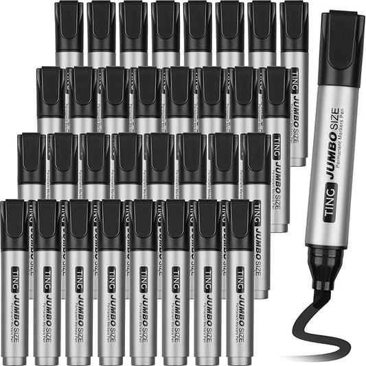 Fuutreo 32 Pcs Jumbo Permanent Markers Bulk Large Chisel Tip Permanent Markers Waterproof Jumbo Pens Quick Drying Office Teacher Supplies(Black)-DeskLoop Office