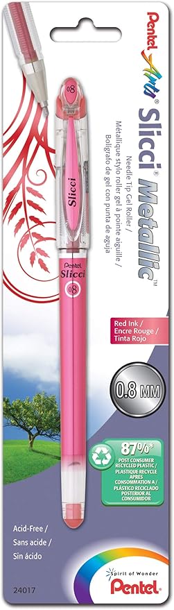 Pentel Arts Slicci Metallic 0.8 mm Needle Tip Gel Pen, Metallic Red Ink, 1 Pack (BG208BPMB)-DeskLoop Office