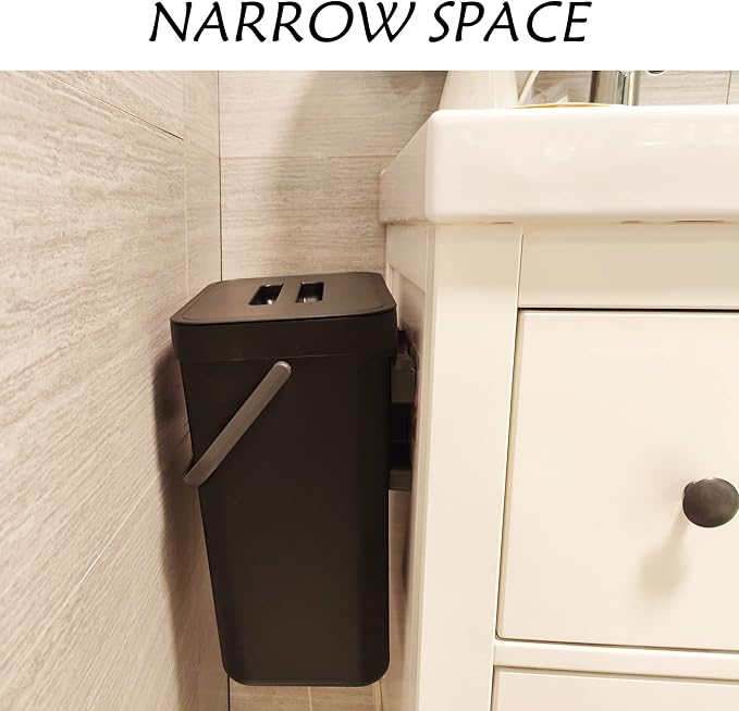 stonespace Under Sink Trash Can,Kitchen Compost Bin, Diaper Pail, 3.2 Gallon/12L Hanging Garbage Can for Baby Crib/Bathroom/Cupboard, Plastic Food Waste Bin,1 Pack Black-DeskLoop Office