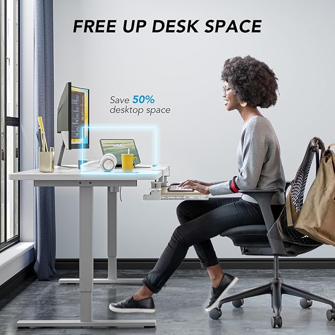 Keyboard Tray Under Desk Pull Out with Extra Sturdy C Clamp Mount System, 27.3 (32.5 inch Including Clamps) x 11 Inch Slide-Out Platform Computer Drawer for Typing Grain AX01WG01-DeskLoop Office
