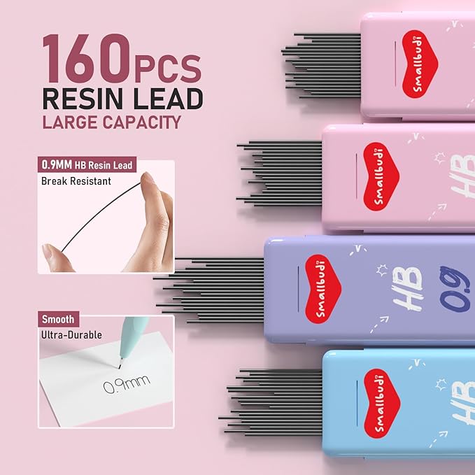 6PCS 0.9mm Mechanical Pencils Set with Case, Cute Pastel Mechanical Pencil with 160PCS HB Lead Refills, 3 Erasers, Aesthetic Back to School Supplies for Student Writing Drawing Sketching-DeskLoop Office