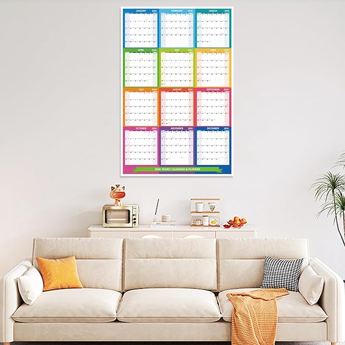 2026 Wall Calendar 34.8" x 22.8" Large Vertical Yearly Wall Hanging Calenda with Julian Date Thick Paper Calendar 12 Month Annual Wall Planner for Wall Office Fridge(Colorful)-DeskLoop Office