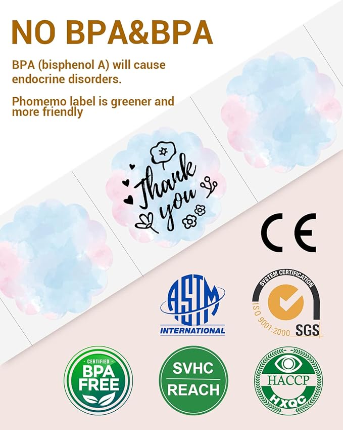 Phomemo Flower 2" Color Round Label Stickers Roll for Thermal Printer for Small Business Supplies - Commercial Grade Thermal Labels for Custom Stickers Personalized & Business Logo - 500pcs / Roll-DeskLoop Office