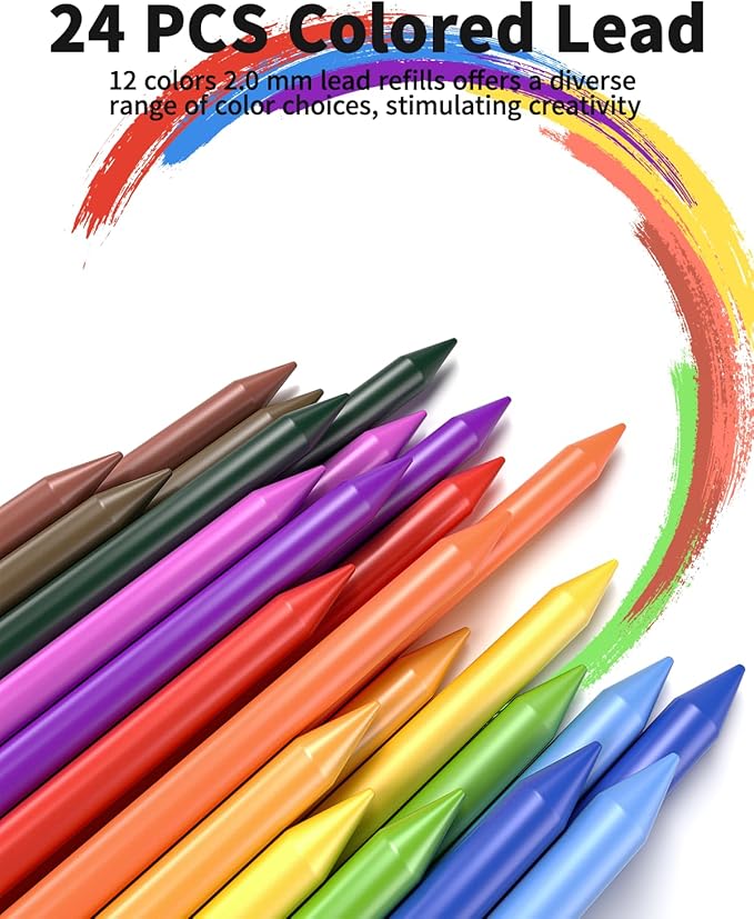 21PCS Metal Mechanical Pencil Set, Art Lead Pencil 0.3, 0.5, 0.7, 0.9, 2mm Holder(HB 2H 2B 4B Color) with 10 Tubes Graphite Lead Refills Eraser with Case for Drafting Drawing Sketching-DeskLoop Office