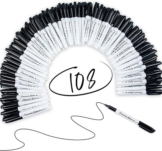 Black Permanent Markers 108 Pack, Black Markers Bulk, Fine Tip, Quick-Drying, Waterproof, Durable for Wood, Plastic, Metal, Glass, Paper - Office Supplies, School, Classroom, Home Organization-DeskLoop Office