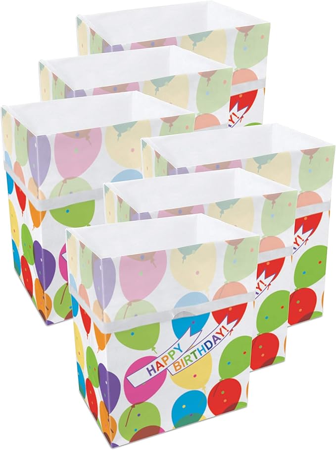 | 13 Gallon Disposable Trash Cans (6-Pack) with Fitted Trash Bags - Reusable Garbage and Recycling Bins for Parties, Events, and More (Birthday - 17" Height x 13.5" Width x 10" Depth)-DeskLoop Office