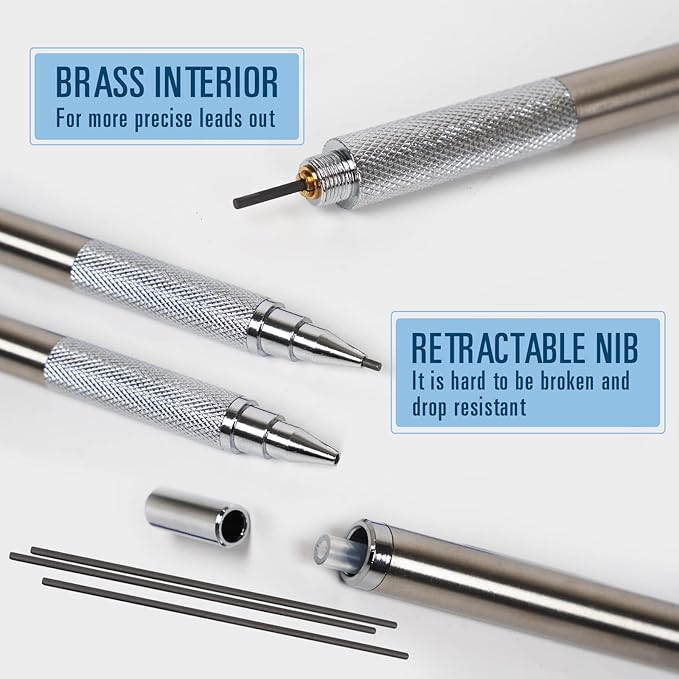 1.3 mm Mechanical Pencil Set with 4 Tubes Lead Refills,2 Eraser,1.3mm Mechanical Pencils,Metal Drafting Pencil, Lead Holder,Drawing Mechanical Pencils,Carpenter Pencils for Marking, Sketching-DeskLoop Office