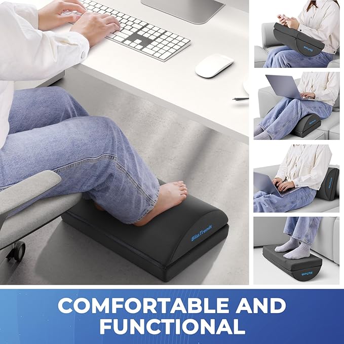 BlissTrends Foot Rest for Under Desk at Work-Versatile Foot Stool with Washable Cover-Comfortable Footrest with 2 Adjustable Heights for Car,Home and Office to Relieve Back,Lumbar,Knee Pain-Gray-DeskLoop Office
