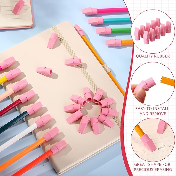 Crtiin 1000 Pcs Pencil Top Erasers Bulk Caps for Pencils Chisel Shape Erasers Toppers Classroom Party Favors Games Prizes Funny Pencil Eraser Cap for Kids Studying Supplies Home Office(Pink)-DeskLoop Office